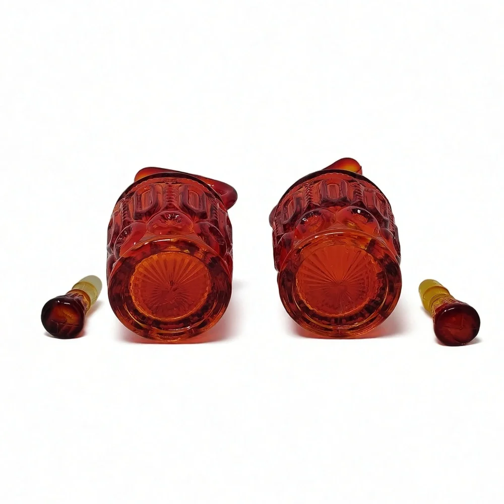 LE Smith Amberina Moon and Stars Cruets Pair With Stoppers MCM Glass
